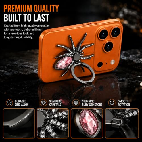 Image of Mizi Spider Phone Ring Holder Stand, 360 Rotating & 180 Flip Finger Grip Kickstand with 3M Adhesive, Zinc Alloy Rhinestone Phone Ring Holder for iPhone, Samsung & All Smartphones - Pink