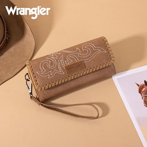Image of Montana West X Wrangler Western Wallets for Women Trifold Wristlet Wallets Large Capacity Women Clutch Wallet with Coin Purse