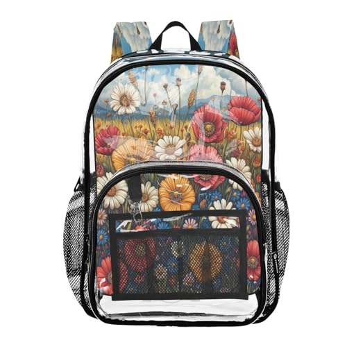 Colorful Wildflowers Clear Backpack - Stadium Approved Large 15.7-inch Waterproof Transparent Bag for Sports, Concerts, Work, Travel#188