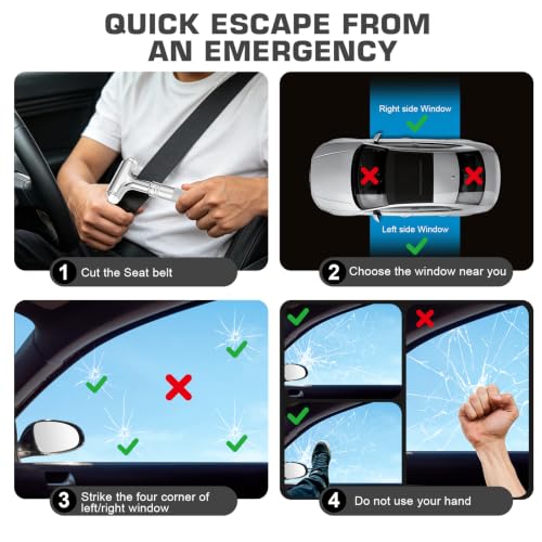 Image of Window Breaker, Car Emergency Escape Hammer with Seat Belt Cutter, Car Safety Hammer, Car Glass Breaker for Vehicle, Office, Home (Silver)