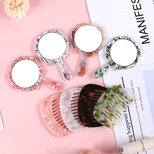 Mini Hand Mirror Comb Set, Round Rose Flower Small Handheld Mirror, Makeup Beauty Cute Travel Mirror (Purple+Comb) #TOP4