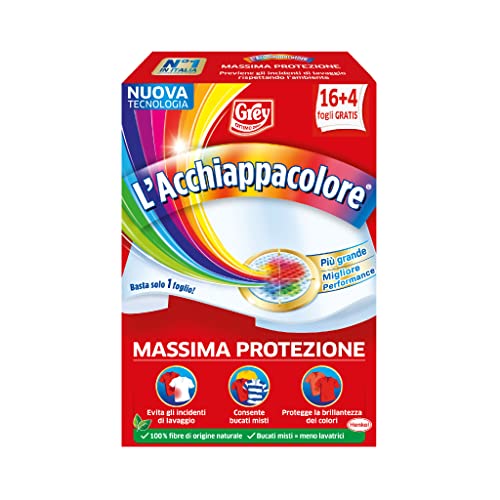 Grey El Achiappacolor - Hojas de captura de color para lavadora - Evita accidentes de lavado, hojas antisuciedad, paquete de 20