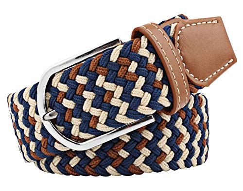 Men's Mixed Color Stretch Canvas Braided Belt Women Woven Waist Belts
