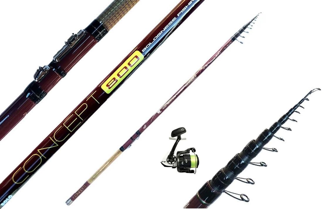 Kit Canna Bolognese 8 Metri + Mulinello e Filo Carbonio Alto Modulo Pesca Mare Lago Orata Sarago Concept