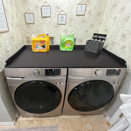 Washer and Dryer Countertop with Non-Slip Mat - 54' Width x 27.5' Depth (Slate Gray) - Wood Shelf Topper with Edge Rails for Laundry Room Organization, Extra Laundry Folding Counterspace