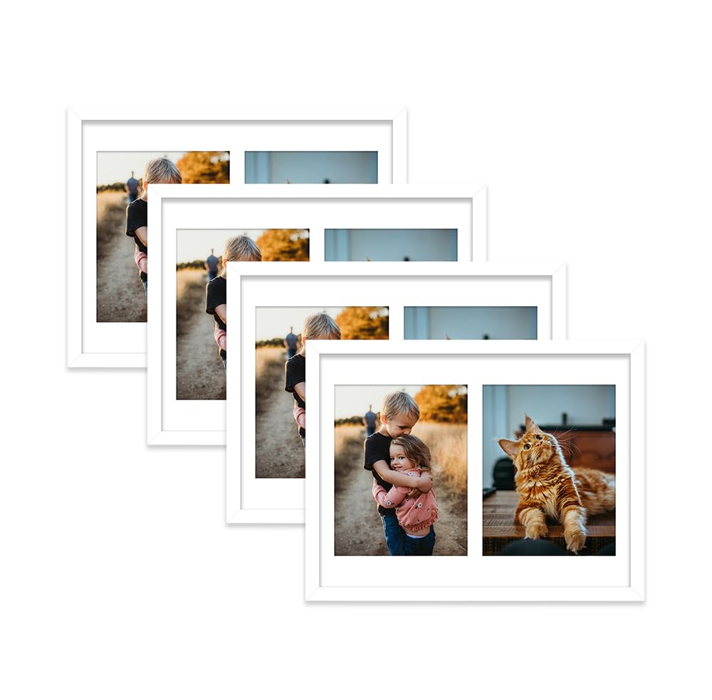 White Multi Photo Frame - Holds 2 x 9x7 Pictures, Family Collage Picture Frame for Wall Display, 16x12 Frame size, Set of 4
