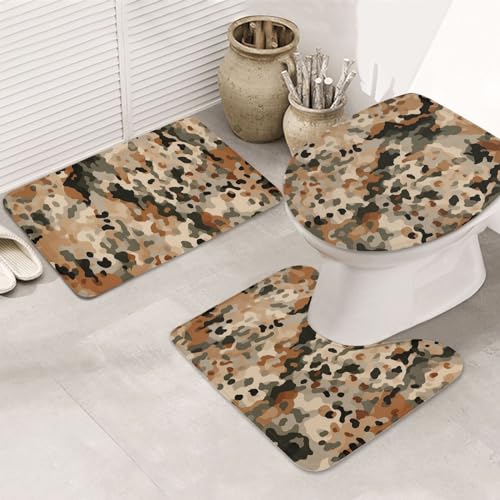 Tapis de bain antidérapants OUSIKA ensemble 3 pièces microfibre marron - 2