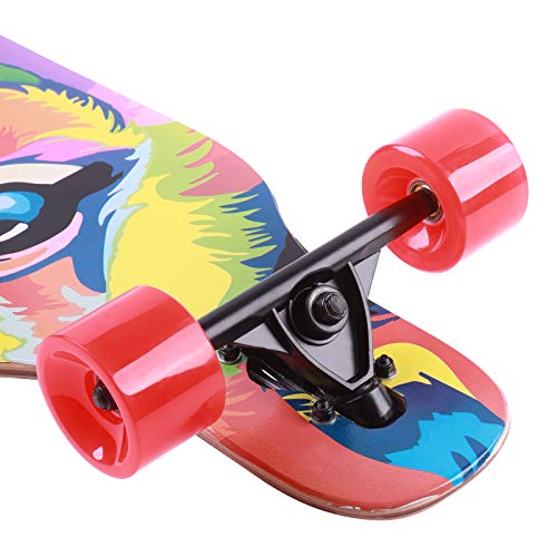 Bocin 41 Inch Freeride Longboard Drop Through Skateboard 8 Ply Canadian Maple Complete Cruiser For Cruising, Carving, Free-Style And Downhill (Colorful Lion) #TOP4