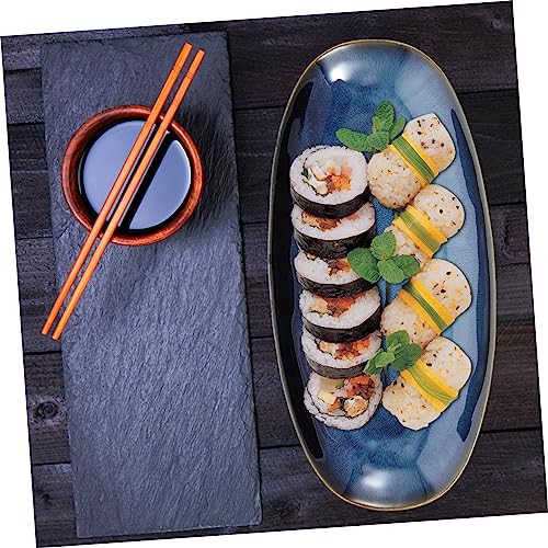 Plato cerámico azul grande en forma de pez para sushi miniatura 2