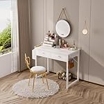 Lufeiya Small White Desk with Drawers - for Bedroom, 32 Inch Home Office Computer Desk with Fabric Storage Drawer and Bag, Study Writing Table for Small Spaces, White - Image 4