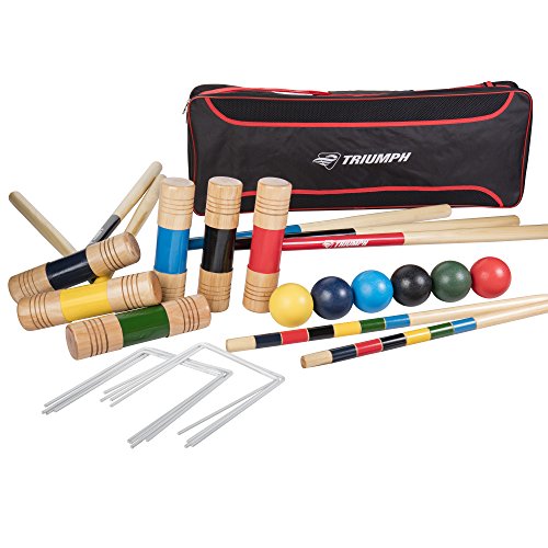 Triumph 6-Player All Pro Backyard Croquet Set with 6 Wood Mallets, Balls,