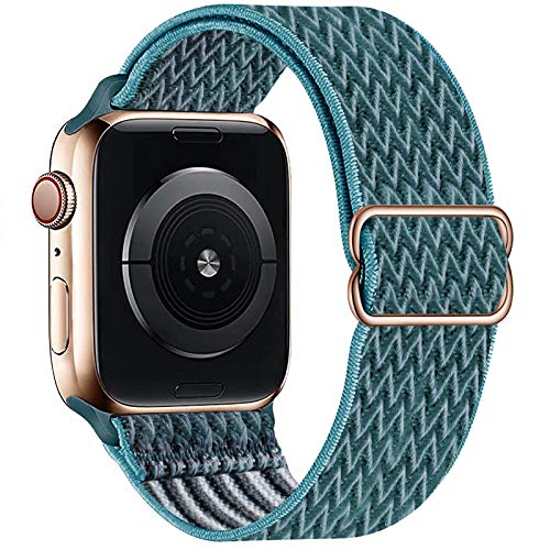 GBPOOT Compatible avec Boucle Unique Bracelets Apple Watch 38mm 40mm 42mm 44mm, Nylon Sport Bracelet Élastique à Boucle pour IWatch Series 6/SE/5/4/3/2/1,Plume Cyan,42/44mm Cover