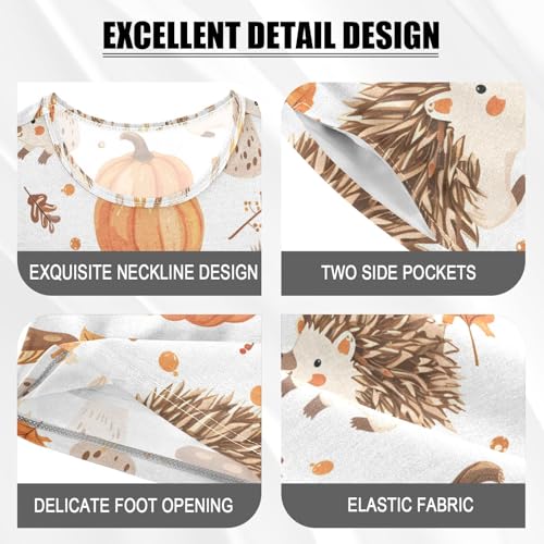 ALAZA Hedgehog Pumpkin Mushroom Maple Leaf Pajamas Set Short Sleeve Cotton Sleepwear Summer Pjs 2 Piece 5-14Y4