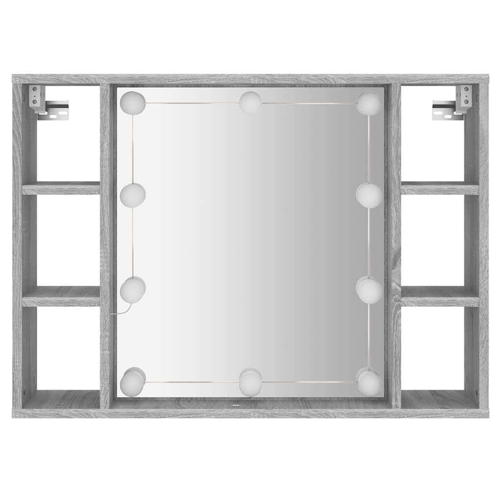 Szafka z lustrem LED Sonoma szara, 76 x 15 x 55 cm, do łazienki i sypialni, z dużą ilością miejsca do przechowywania, montaż ścienny, trwały materiał drewnopochodny, oświetlenie USB