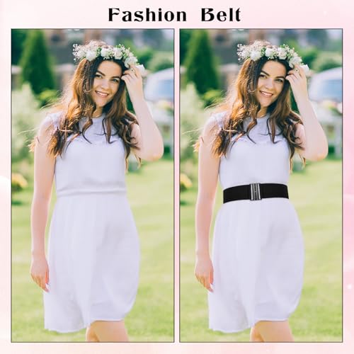 Jeffdad Wide Stretchy Belts for Women, Vintage Elastic Waist Belts Adjustable Cinch Belt Muticolored Ladies Dress Buckle Belt 6