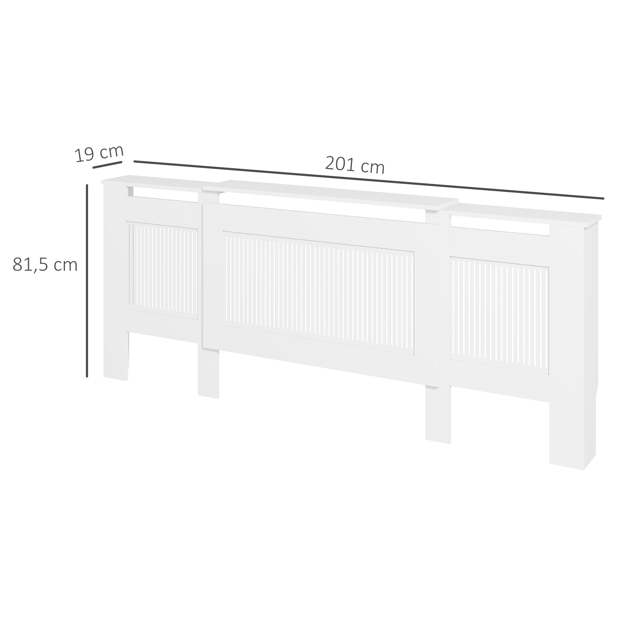 HOMCOM ausziehbare Heizkörperverkleidung mit Ablage, Lamellen, 125-201 x 19 x 81,5 cm Weiß