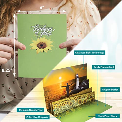 100 Greetings Thinking Of You Card - Greeting Card, Pop Up Card For Her That Plays 'Here Comes The Sun', Lights & Music Get Loved Ones To Smile - Beautiful Popup Get Well Soon Card - Envelope Included #TOP3