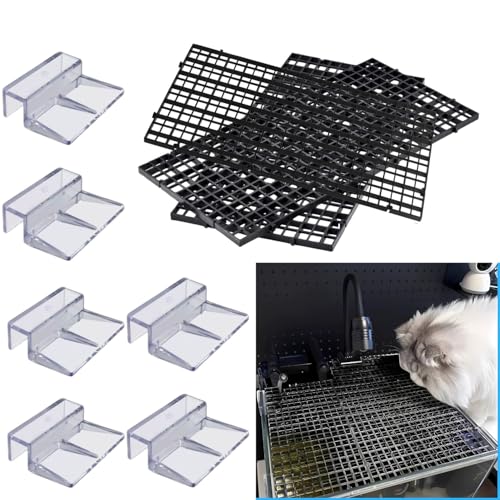 Image of VAYINATO Black Plastic Divider Panel Separator Grid Isolation Board and Aquarium Fish Tank Glass Clossing Top Lid Cover Support Clip Clamp (3 Egg Crate / 6 Acrylic Clear Clips Holder, 6mm)