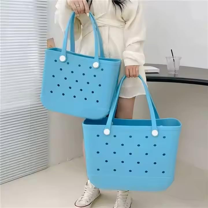 Lake Blue Rubber Beach Bag Beach Tote Bag - Rubber Tote Handbag Waterproof Bags for Women, Travel Totebags for Pool Sports3
