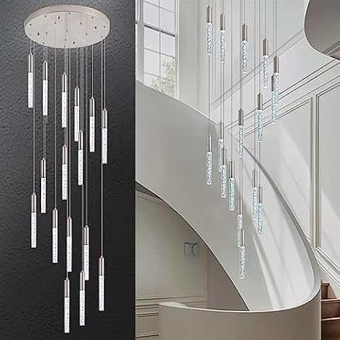 ROYAL PEARL Room Decor 16-Lights High Ceiling Chandelier Modern LED Chandelier for Living Room Dimmable Crystal Chandelier for Entryway Foyer Staircase Dining Room, Brushed Nickel 6000K Cover