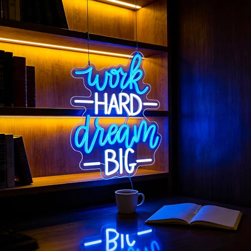 Image of Blue&White Neon Sign Led Neon Lights Signs for Wall Decor USB Powered Led Signs for Room Decoration-Work Hard Dream Big