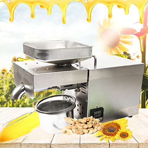 600W Commercial Automatic Oil Press Machine, 110V Industrial Oil pressing machine Nuts Seeds Oil Presser Pressing Machine Cold Hot Press All Stainless Steel High Oil Extractor