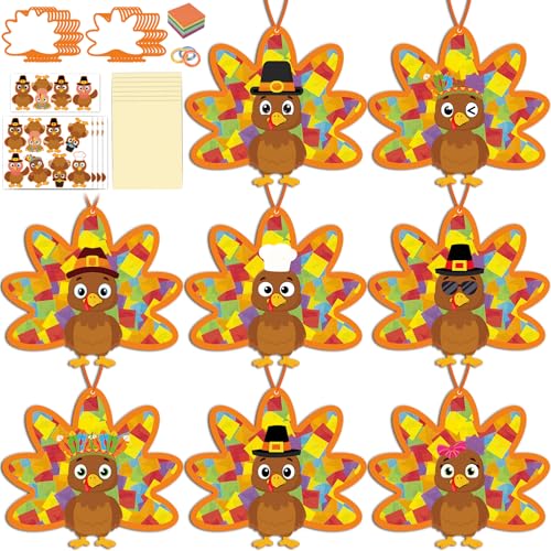 Renbuzhu 36PCS Thanksgiving Crafts Bulk: Turkey Paper Suncatchers DIY Kit for Fall Activities Decorations Window Stained Glass Effect Art Supplies