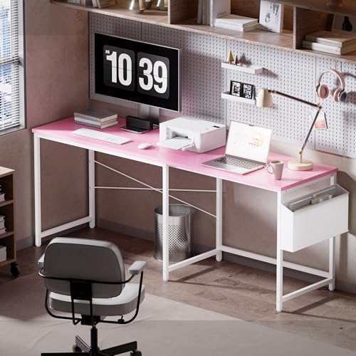 Image of Pamray 47 Inch Reversible L Shaped Gaming Desk Corner Computer Desk with Storage Bag Home Office Table for Writing Study Pink