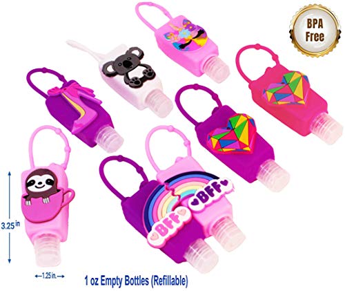 KINIA 8 Pack Empty BFF Kids Hand Sanitizer Travel Size Holder Keychain Carriers, 8-1 fl oz Flip Cap Reusable Portable Empty Bottles (8-Variety Pack BFF)