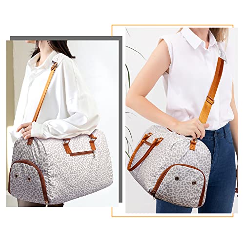 Image of Duffle Bag for Travel, Weekender Bag with Shoe Compartment, Carry On Overnight Bag for Women with Toiletry Bag, Gym Bag with Wet Pocket, Hospital Bags for Labor and Delivery Beige, Desert Leopard