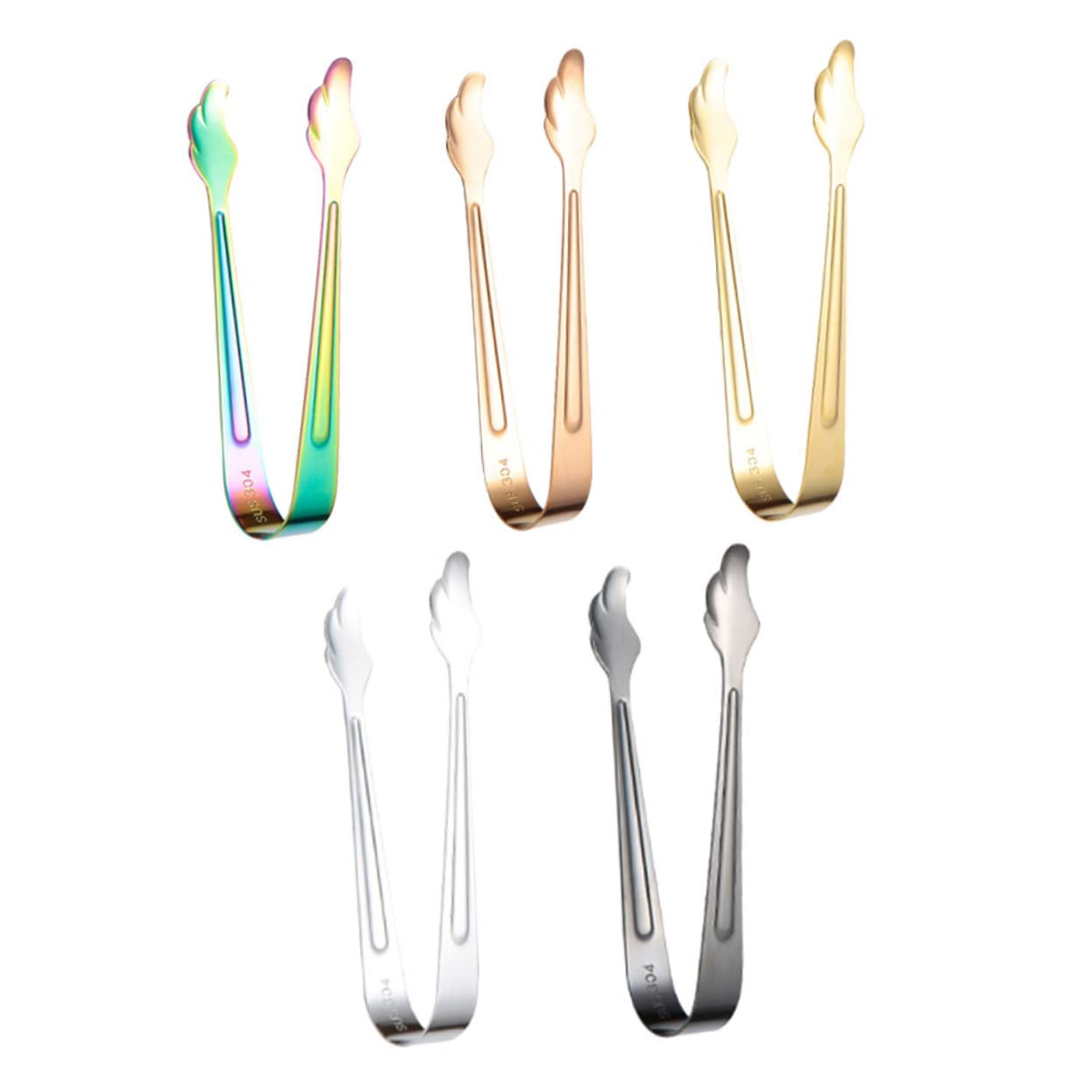 COLLBATH 5Pcs Stainless Steel Ice Tongs Professional Barbecue Tongs for Sugar Cubes Ice Cubes Desserts and Appetizers Grill Accessory for Parties and Buffets