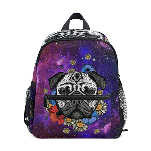 Mochila escolar para niñas con diseño de galaxia y nebulosa con cielo estrellado  perro
