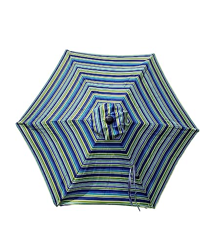 Sun Fiesta 7.5 Foot Crank and Tilt Market Umbrella Blue Green Olive White Striped
