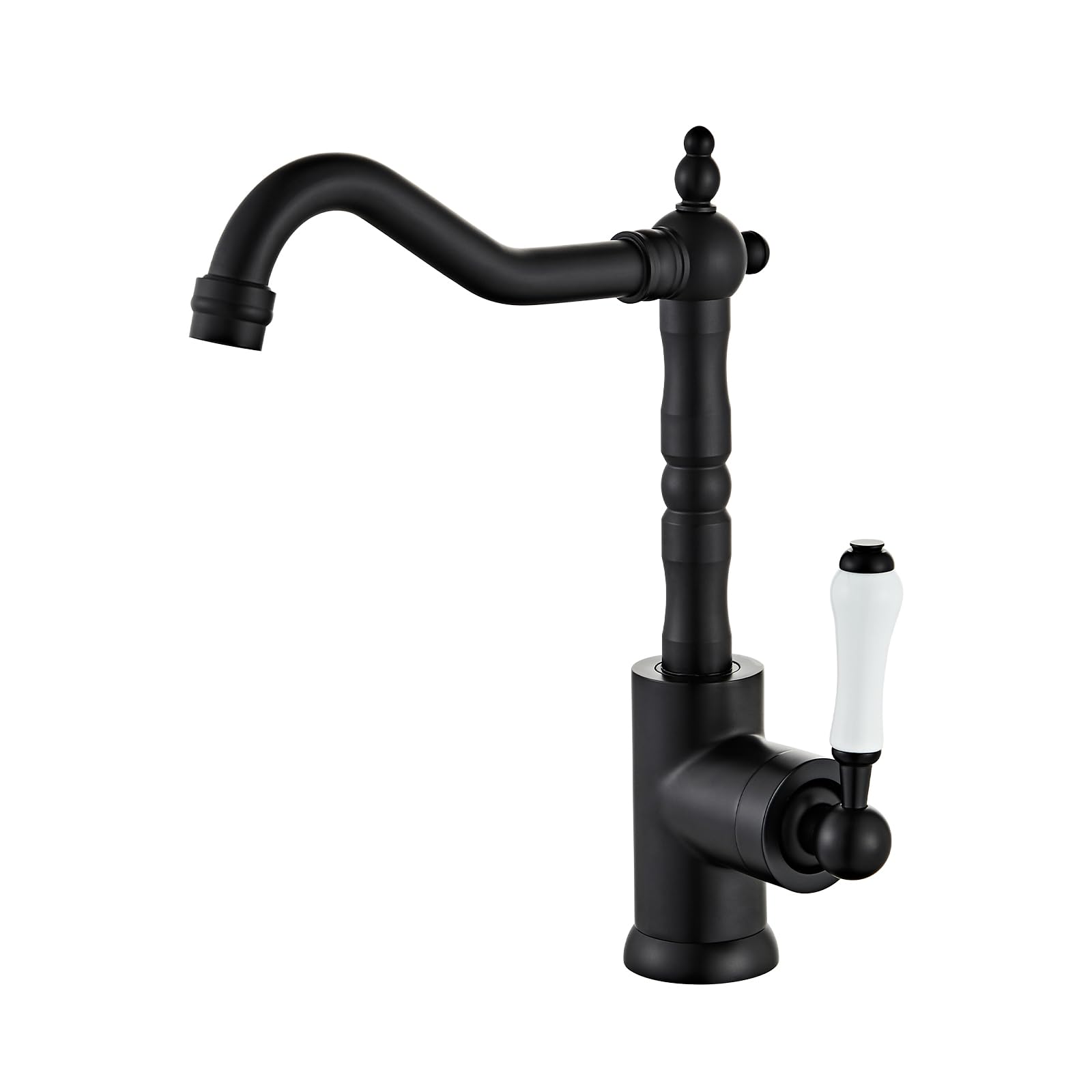 Black Brass Kitchen Sink Faucet Single Handle Bar with 360ยฐ Swivel Long Curve Spout High Arc Bathroom Farmhouse YIGUANXIN