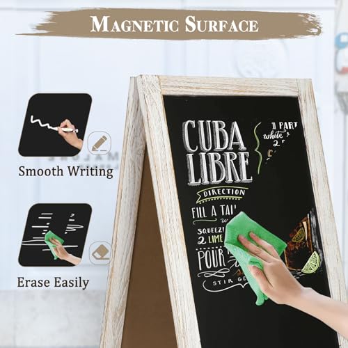 Image of Double-Sided Magnetic 40 inch x 20 inch White Chalk Board Sign Board | Wooden A-Frame Sign, Sandwich Board Signs Outdoor, Chalkboard Easel, Menu Board for Restaurant, Business or Wedding