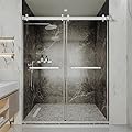 44-48" W x 76" H Frameless Shower Door, Double Sliding Glass Shower Door with 5/16" (8mm) Clear SGCC Tempered, Roller Disc System, 304 Stainless Steel (Brushed Nickel, 44-48" W*76" H)