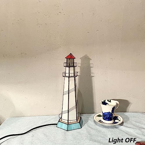 Bieye L10871 Lighthouse Tiffany Style Stained Glass Accent Table Lamp Night Light for Home Decoration (5.5x5.5x15, Blue) - Image 4