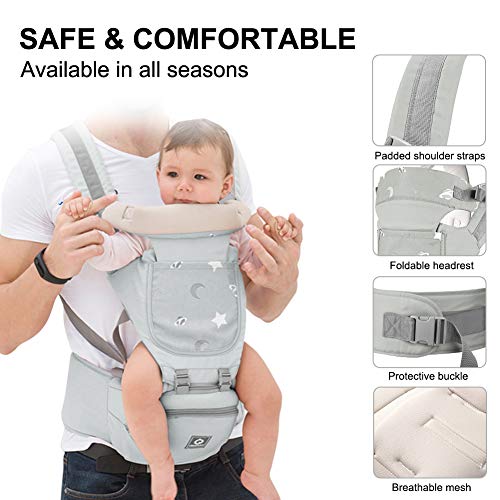 Halovie Babydraagtas, ergonomisch, met heupzitje, hoofdkussen, babydrager, pasgeboren, fysiologisch, multifunctioneel… - Image 6