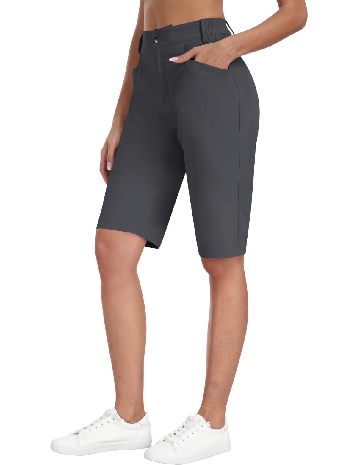 MoFiz Pantalones Cortos Cargo para Mujer Verano Ligeros Cintura Alta Trekking Corto Bermudas Shorts con Bolsillo Cremallera