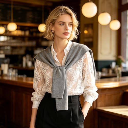 Image of WaJuemy Sweater Shawl Wraps for Women Sweater Knitted Knotted Shawls Travel Casual Scarf Cape Shoulder Tops Fashion Wrap