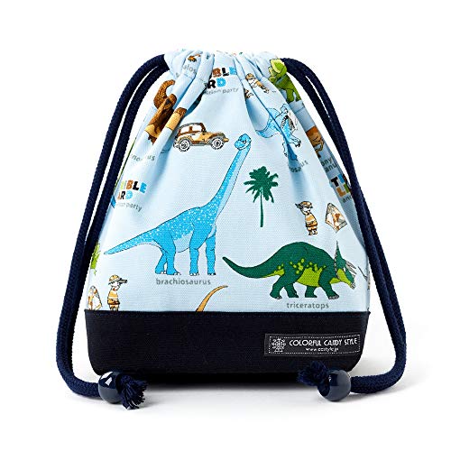 Cordon de serrage bleu avec sac de gousset tasse dinosaure fabriqué au Japon