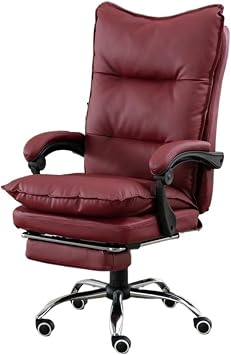 Task Chair Executive Office Chair Retro PU Leather Office Chair with Rubber Wheels Computer Office Desk Chair Ergonomic Three-Section High Back Support Office Chair Gamin,Red-One Size