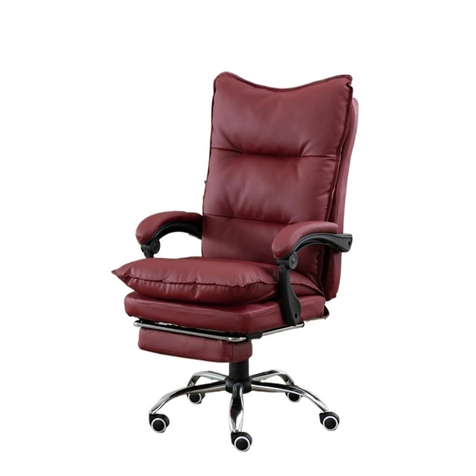 Krzesło biurowe w stylu retro ze skóry PU z wysokim oparciem, ergonomiczna konstrukcja, gładkie gumowe kółka, stylowy czerwony, trzyczęściowy komfort do domu i biura