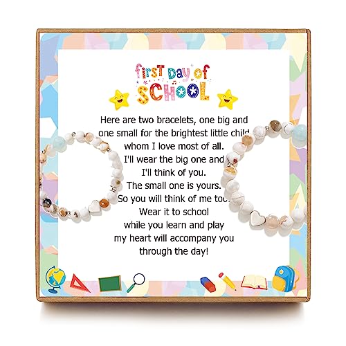 Image of First Day of School Gifts Mommy and Me Bracelet, Back To School Bracelets for Daughter Girls, Heart Beadeds Bracelet Mom and Daughter Bracelets set for One Big and One Small
