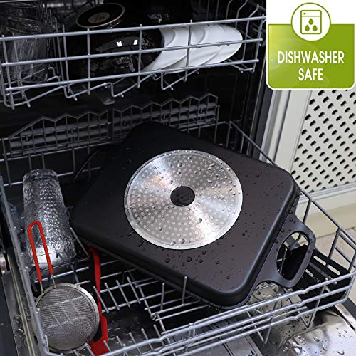 S·KITCHN Grill Pan Griddle Grill with Dual handles, Stove Top Grill Induction Griddle, Square Indoor Grilling Pan