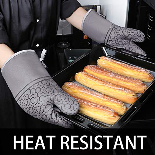 10 Piece Set Silicone Oven Mitts and Pot Holder，with Kitchen Towels and Dish Cloths ，500 Degree Heat Resistant Soft Lining Oven Mitts，Quick Drying Dish Towel，for Kitchen Baking BBQ Grilling (Grey)