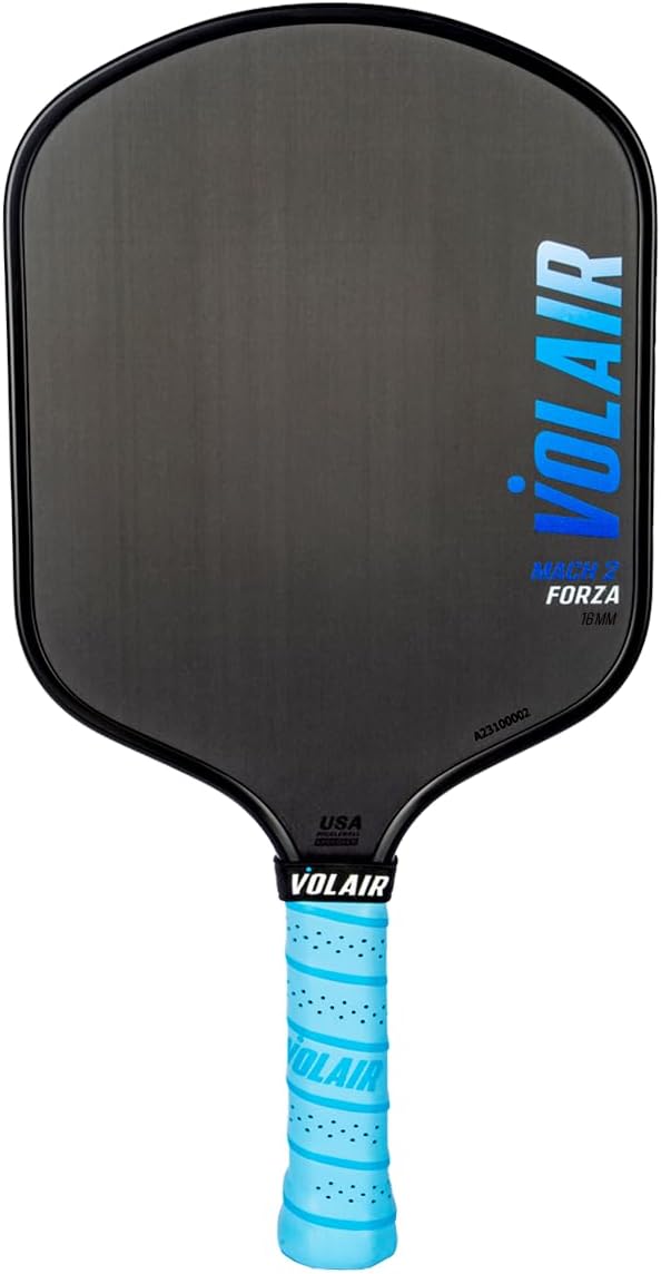 Mach 2 Forza Paddle - Toray T700 Carbon Fiber Surface - Thermoformed - Foam Injected - Spin, Power, & Control - w/Headcover, Eraser, Extra Black Grip, Extra Paddle Neck Band, & Sticker