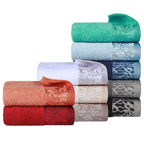Superior 100% Cotton 500 Gsm 8 Piece Towel Set Wisteria Floral Jacquard Dobby Border, Plush Quick Dry Decorative Bathroom, Face Towels, Hand Towels, Bath Towels, Ivory #TOP6