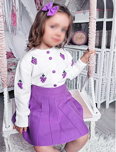 Balatale Toddler Girls Fall Outfits Buttons Sweater Tops Mini Skirt Set 2Pcs Long Sleeve Autumn Winter Clothes Set Purple 18-24Mth #TOP7
