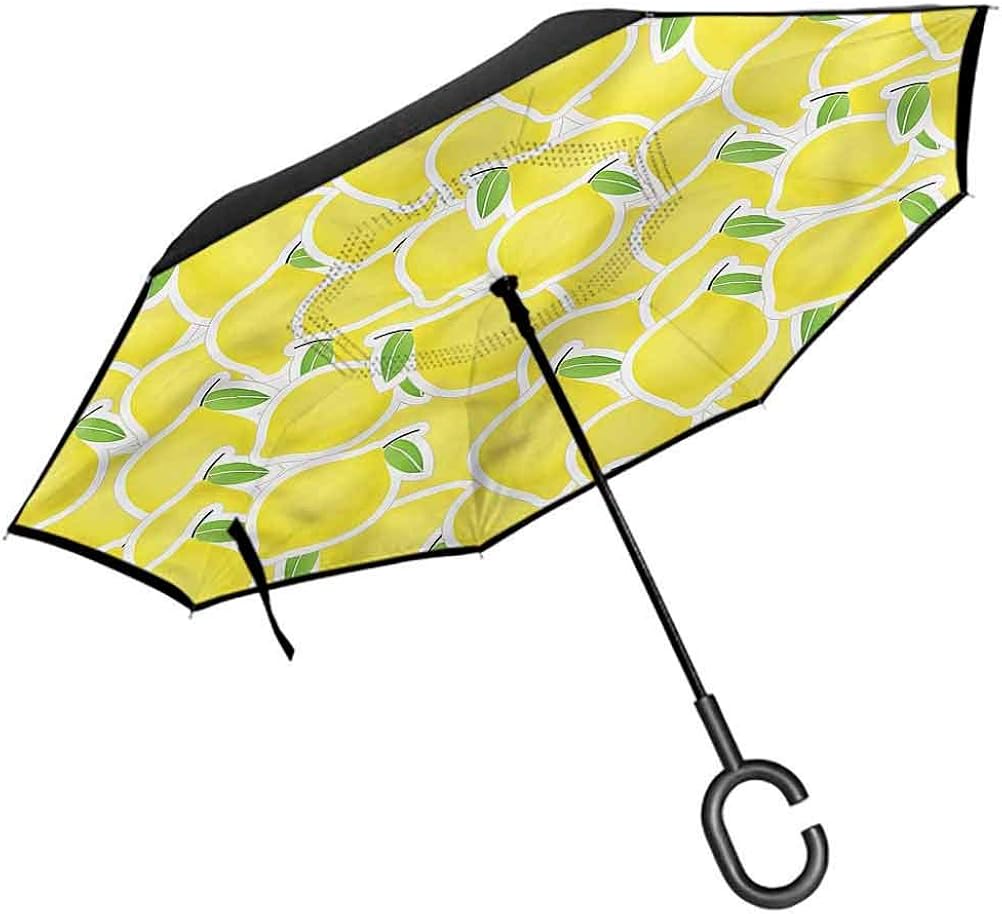 ScottDecor Yellow Windproof Umbrella Lemon Citrus Illustration Reverse Folding